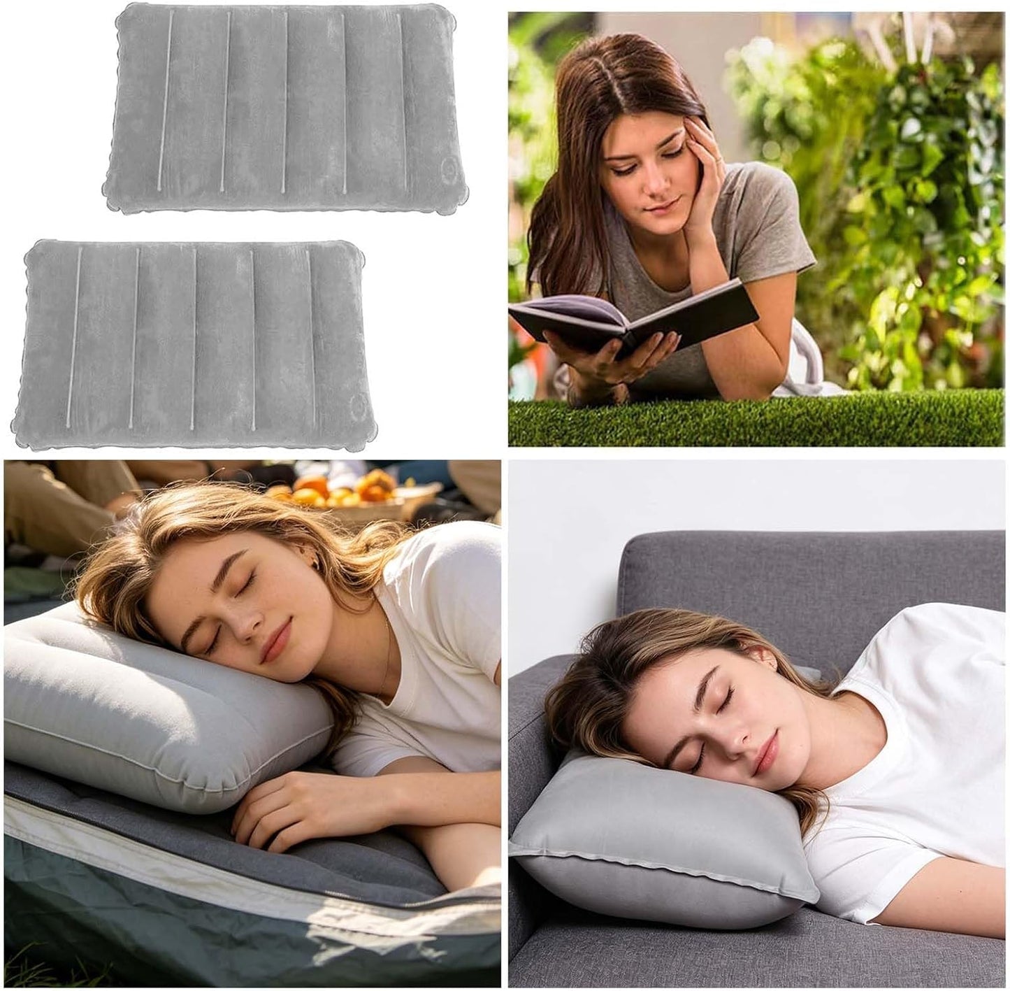 4 Pièces Coussins De Camping Gonflables,Coussin De Nuque, De Plage, Flocage, Coussin De Voyage Confortable, Pour Le Bureau,L'Extérieur,La Randonnée,Les Vacances À La Plage, Le Camping (Gris)