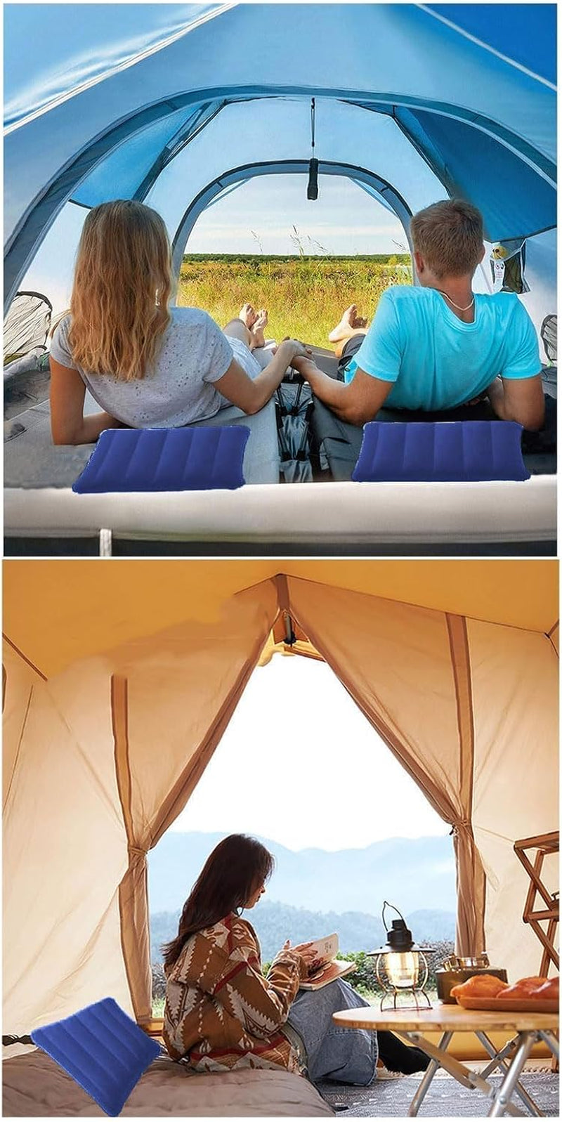 4 Pièces Coussins De Camping Gonflables,Coussin De Nuque, De Plage, Flocage, Coussin De Voyage Confortable, Pour Le Bureau,L'Extérieur,La Randonnée,Les Vacances À La Plage, Le Camping (Bleu)