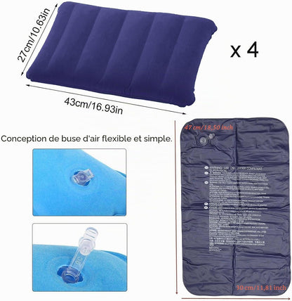 4 Pièces Coussins De Camping Gonflables,Coussin De Nuque, De Plage, Flocage, Coussin De Voyage Confortable, Pour Le Bureau,L'Extérieur,La Randonnée,Les Vacances À La Plage, Le Camping (Bleu)