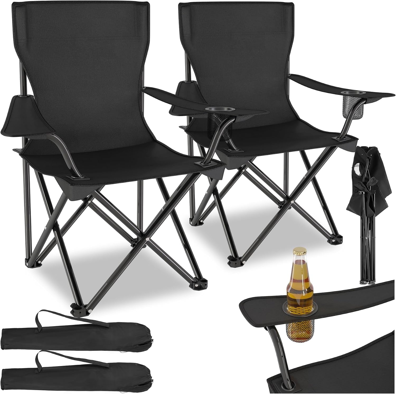 ® Chaises De Camping Pliables, Lot De 2, Chaise De Plage 80 X 48 X 84,5 Cm, Fauteuil Pliable Ultra Léger, Porte-Boisson Et Sac De Transport, Rembourrage En Mousse, Pique-Nique, Camping, Plage