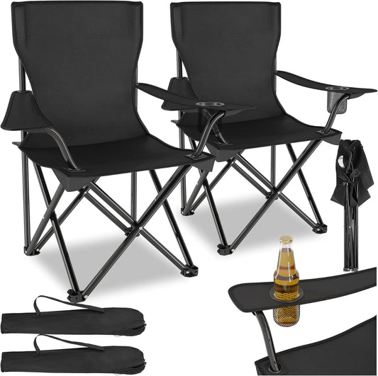 ® Chaises De Camping Pliables, Lot De 2, Chaise De Plage 80 X 48 X 84,5 Cm, Fauteuil Pliable Ultra Léger, Porte-Boisson Et Sac De Transport, Rembourrage En Mousse, Pique-Nique, Camping, Plage