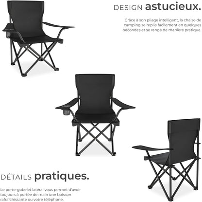 ® Chaises De Camping Pliables, Lot De 2, Chaise De Plage 80 X 48 X 84,5 Cm, Fauteuil Pliable Ultra Léger, Porte-Boisson Et Sac De Transport, Rembourrage En Mousse, Pique-Nique, Camping, Plage