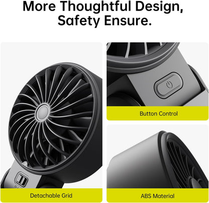 Ventilateur Portable, Ventilateur Portable Avec Écran LED [Refroidissement Maximum 19,5 Heures] 5000 Mah, Plié À 150 °, 5 Vitesses, Lanière ; Éventail 3-EN-1 Main/Bureau/Cou - Noir