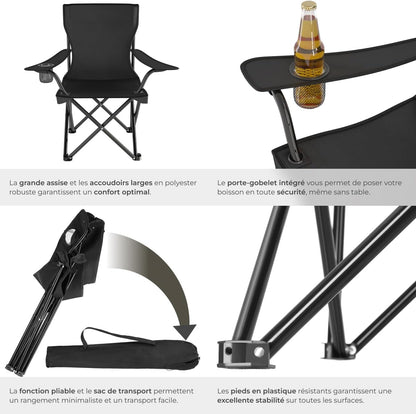 ® Chaises De Camping Pliables, Lot De 2, Chaise De Plage 80 X 48 X 84,5 Cm, Fauteuil Pliable Ultra Léger, Porte-Boisson Et Sac De Transport, Rembourrage En Mousse, Pique-Nique, Camping, Plage