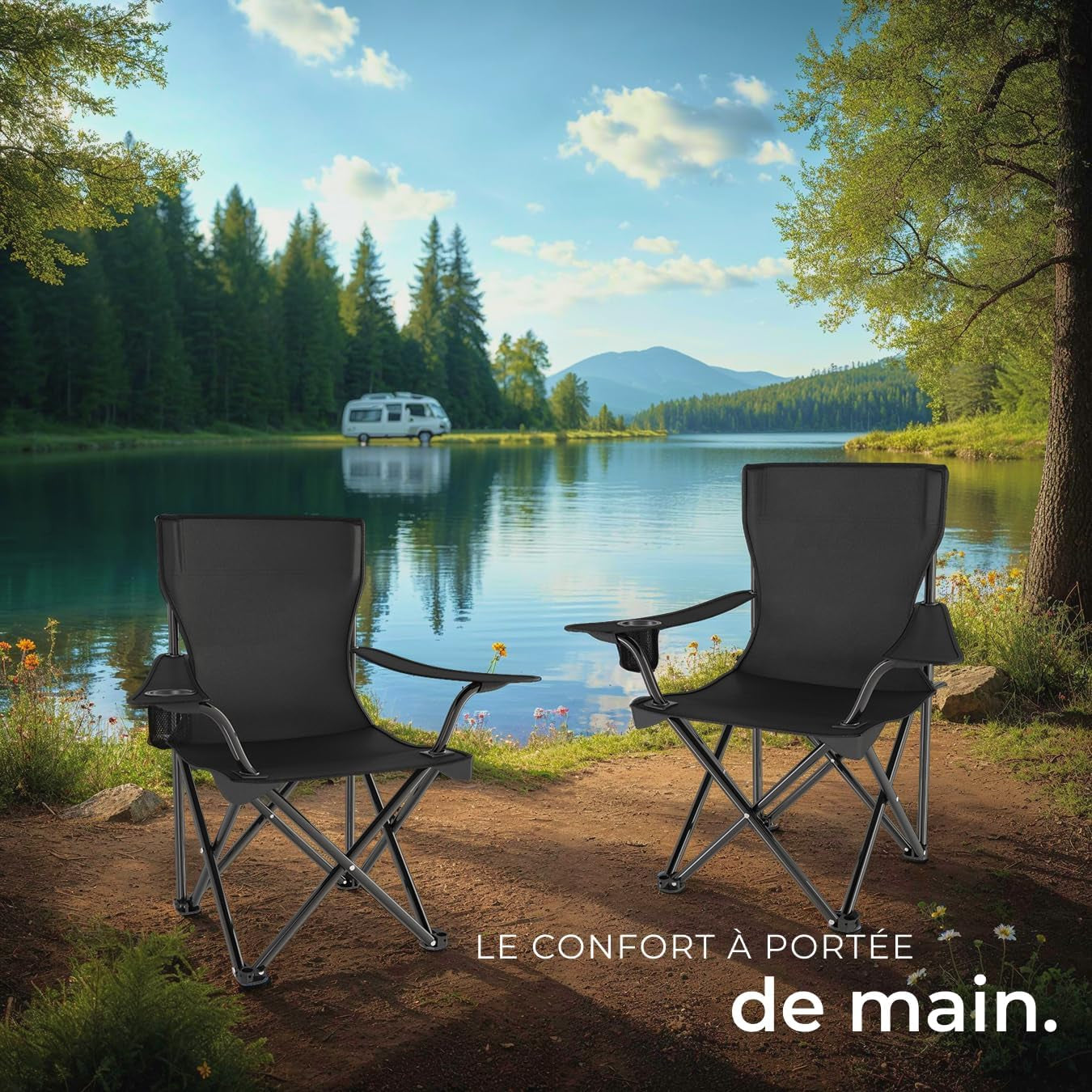 ® Chaises De Camping Pliables, Lot De 2, Chaise De Plage 80 X 48 X 84,5 Cm, Fauteuil Pliable Ultra Léger, Porte-Boisson Et Sac De Transport, Rembourrage En Mousse, Pique-Nique, Camping, Plage