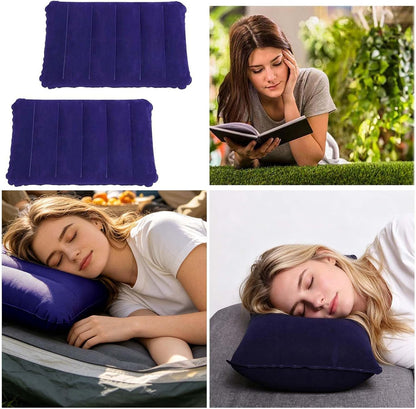 4 Pièces Coussins De Camping Gonflables,Coussin De Nuque, De Plage, Flocage, Coussin De Voyage Confortable, Pour Le Bureau,L'Extérieur,La Randonnée,Les Vacances À La Plage, Le Camping (Bleu)