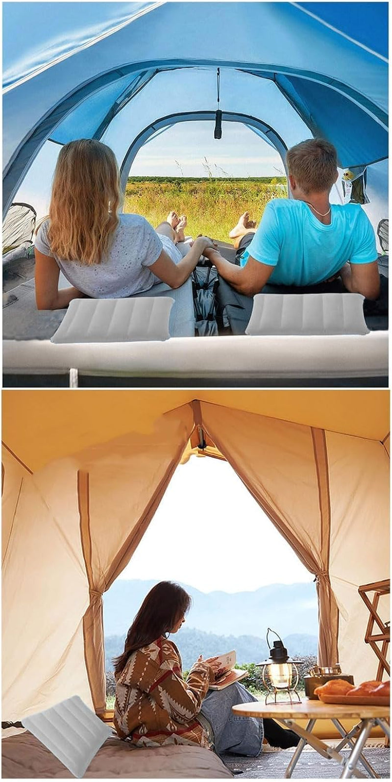 4 Pièces Coussins De Camping Gonflables,Coussin De Nuque, De Plage, Flocage, Coussin De Voyage Confortable, Pour Le Bureau,L'Extérieur,La Randonnée,Les Vacances À La Plage, Le Camping (Gris)