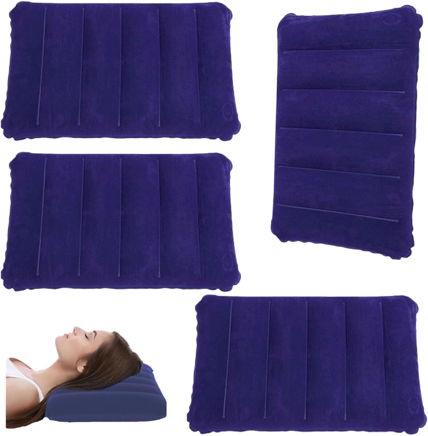 4 Pièces Coussins De Camping Gonflables,Coussin De Nuque, De Plage, Flocage, Coussin De Voyage Confortable, Pour Le Bureau,L'Extérieur,La Randonnée,Les Vacances À La Plage, Le Camping (Bleu)